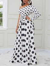 Load image into Gallery viewer, One Shoulder Dot Print White Maxi Dress
