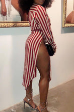 Load image into Gallery viewer, Striped Side Slit Red Cotton Dress(With Belt)
