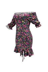 Dew Shoulder Floral Print Mini Dress