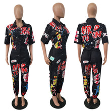 Load image into Gallery viewer, Letters Short Sleeve Loose Jumpsuit
