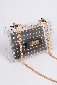 Studded Clear Clutch W/ Coin Wallet Set