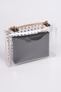 Studded Clear Clutch W/ Coin Wallet Set