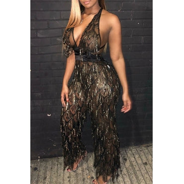 See-through Black Lace One-piece Jumpsuit