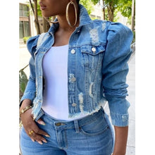 Load image into Gallery viewer, Turndown Collar Buttons Design Blue Plus Size Denim Jacket
