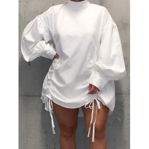 White Shirt Ruffle Dress