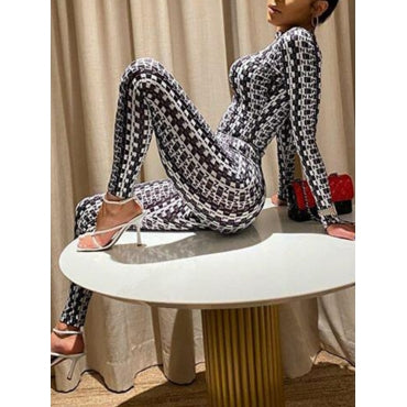Lovely Sexy Print Skinny Black One-piece Jumpsuit