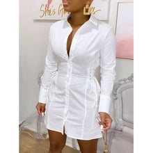 Load image into Gallery viewer, Bandage Design White Mini Shirt Dress
