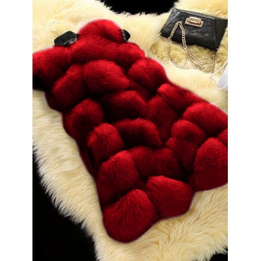 Sleeveless Wine Red Faux Fur